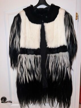 Women's Black & White Fur Coat - Statement Piece